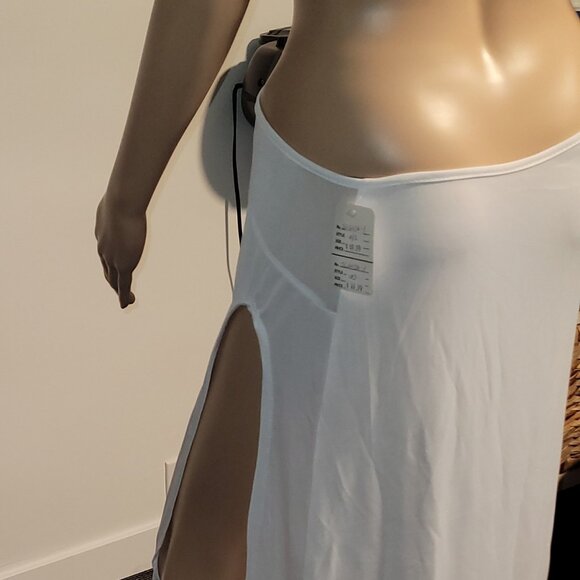 Sexy Women White Long Classy Dress Stretch Silver Seqence Club Medium SL6036-1 - Picture 9 of 9